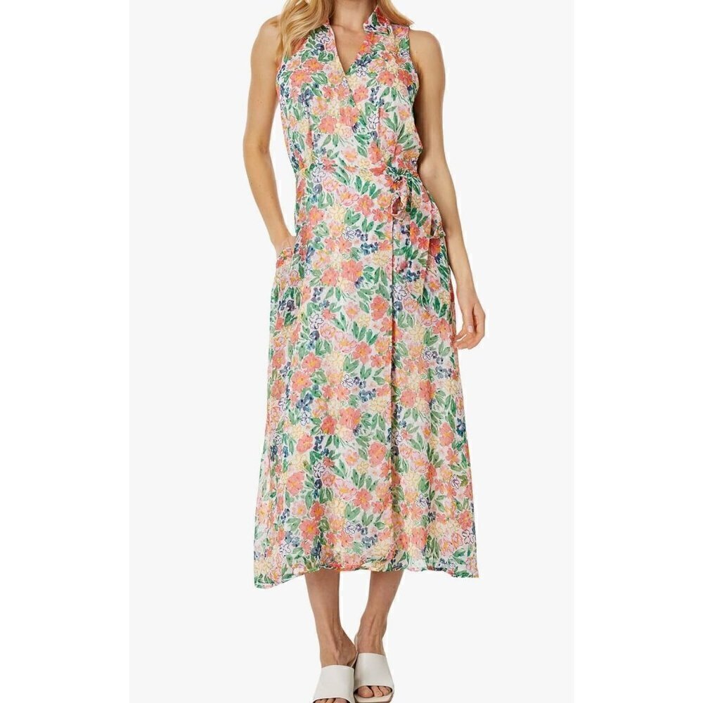 New Vince Camuto Size L Sleeveless floral printed Dress with Collar